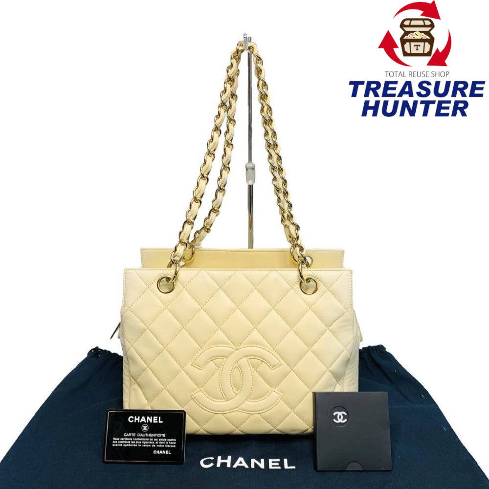 CHANEL シャネル ラムスキン プチタイムレストートバッグ A18004 マトラッセ ココマーク ベージュ 【240005006639】