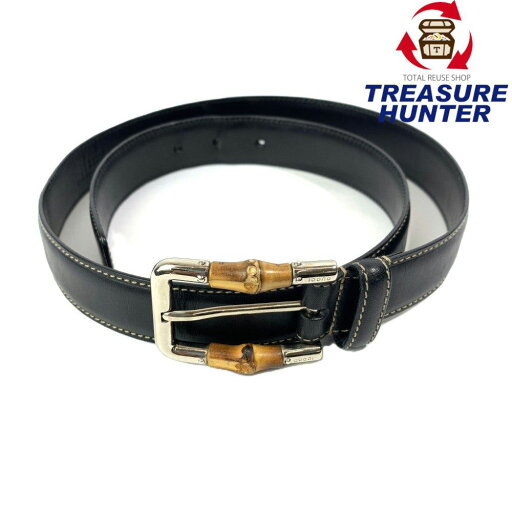 GUCCI(グッチ) バンブー付きスクエアバックル ベルト 154648・486539 サイズ34 約82-87cm相当 レザー ブラック シルバー金具 【102061508003】 GUCCI(グッチ) バンブー付きスクエアバックル ベルト 154648・486539 サイズ34 約82-87cm相当 レザー ブラック シルバー金具 【102061508003】