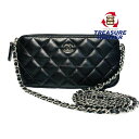 CHANEL シャネル マトラッセ チェーンウォレット A82527 ココマーク ラムスキン ブラック 【240005007046】