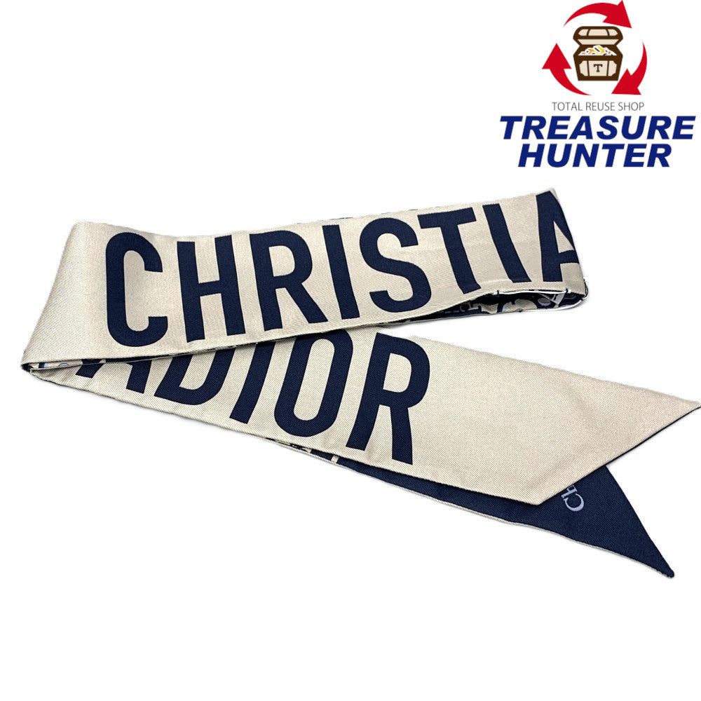 Christian Dior オブリーグ J'ADIOR ミッツァスカーフ シルク100% ネイビー×ベージュ系 ディオール 【1..