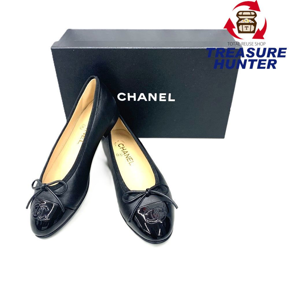 CHANEL(シャネル) バレリーナ サイズ36 1/2 約23.5cm ラムスキン×パテント カーフスキン ブラック G028..