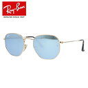 レイバン ヘキサゴナルフラットレンズ RayBan サングラス RB3548N 001/30 51サイズ ゴールド レギュラーフィット（ノーズパッド調節可能） HEXAGONAL FLAT LENSES ミラーレンズ メンズ レディース アウトドア ドライブ【国内正規品】