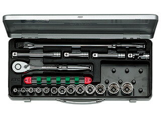 【特長】●自動車整備・機械整備に最適です。●ユーザーニーズに合わせた入組内容、使い勝手を考えたレイアウトです。●トレイは割れにくく、丈夫で耐久性に優れた樹脂成形品です。●メタルケース（EKB-2）付です。【用途】●自動車整備・機械整備に最適。【仕様】●差込角(mm):12.7●ソケット内容(mm):6角:8、10、11、12、13、14、17、19、21、22、24、26、27●ハンドル内容:ラチェットハンドル、スピンナハンドル、エクステンションバー（75、150）、首振りエクステンションバー（100）、ユニバーサルジョイント●セット内容(点):19●差込角:12.7mm（1/2 inch）●質量(kg):4.9●メタルケース付(寸法:外寸455mm×190mm×60mm)●セット入数(点):19●ソケットホルダ(メーカー）KTC（京都機械工具株式会社）■5営業日内発送(土日祝・大型連休除く）