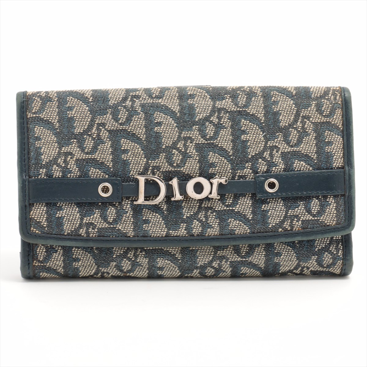 DIOR　クリスチャン　ディオール　トロッター　ロゴ　キャンバス　レザー　ロング　ウォレット【中古】