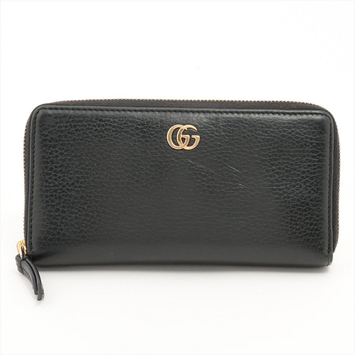 GUCCI グッチ レザー マーモント ラウンドジップ ウォレット 456117 レザー ブラック ゴールド【中古】