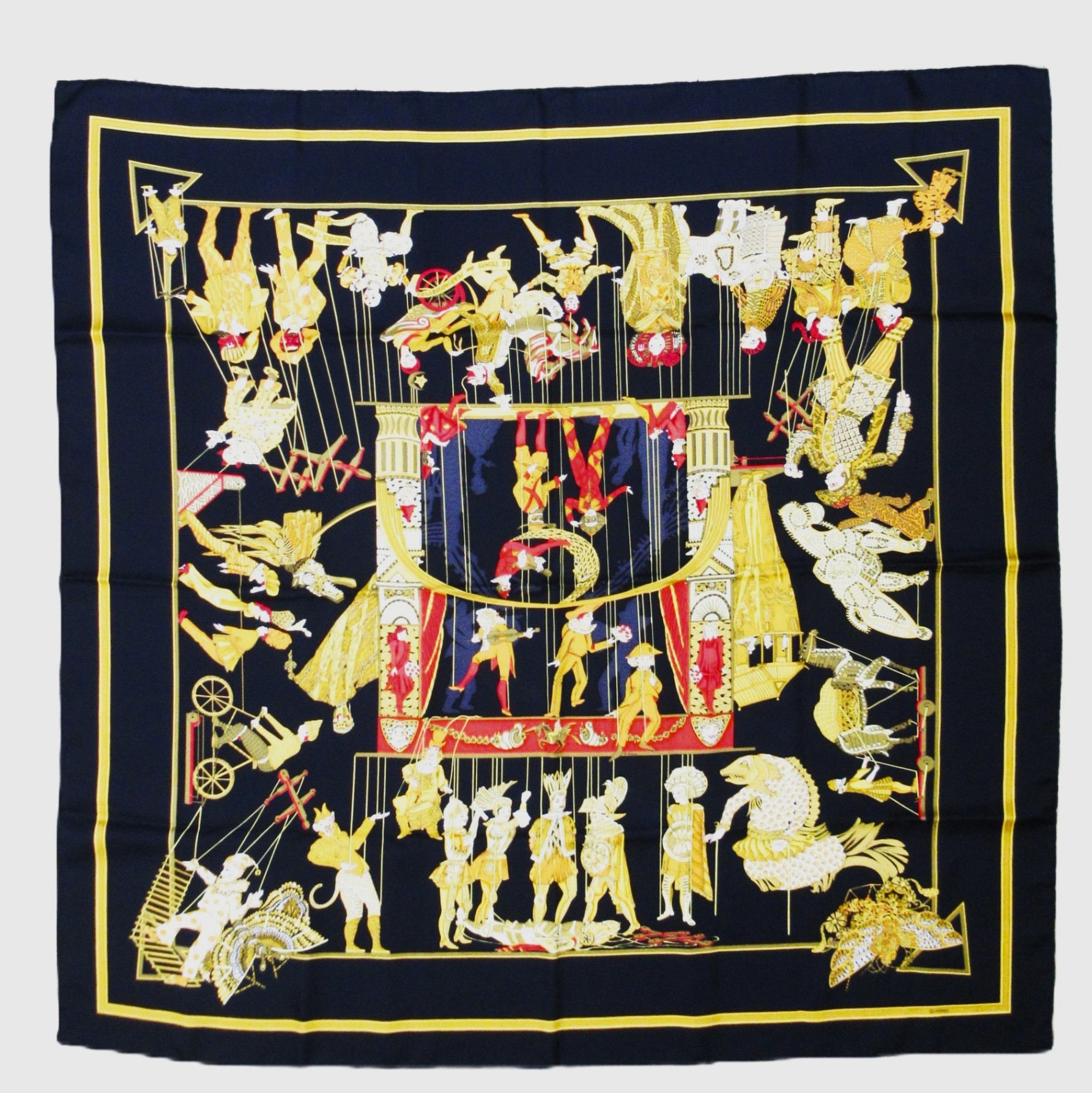 乐天商城 - HERMES/エルメス　カレ90　シルク　「TEMPS　DES　MARIONNETTES」　スカーフ　【中古】
