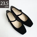 【アウトレットセール¥4,895(税込)→¥3,300(税込)】ベルベット スクエアトゥ ストラップシューズ【23.5cm】 レディース パンプス ペタンコ 楽...