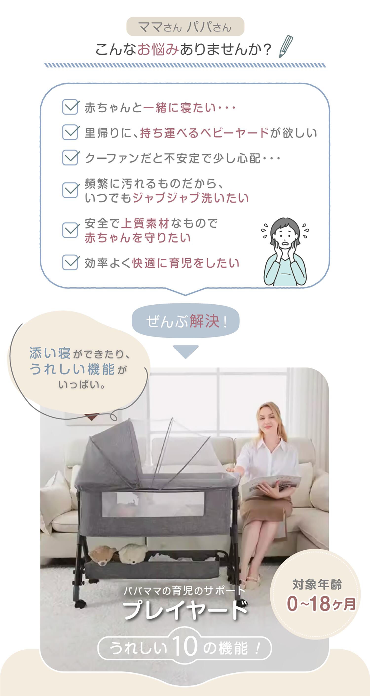 折りたたみベビーベッド プレイヤード代用 新生児添い寝安全設計 コンパクト収納 ...