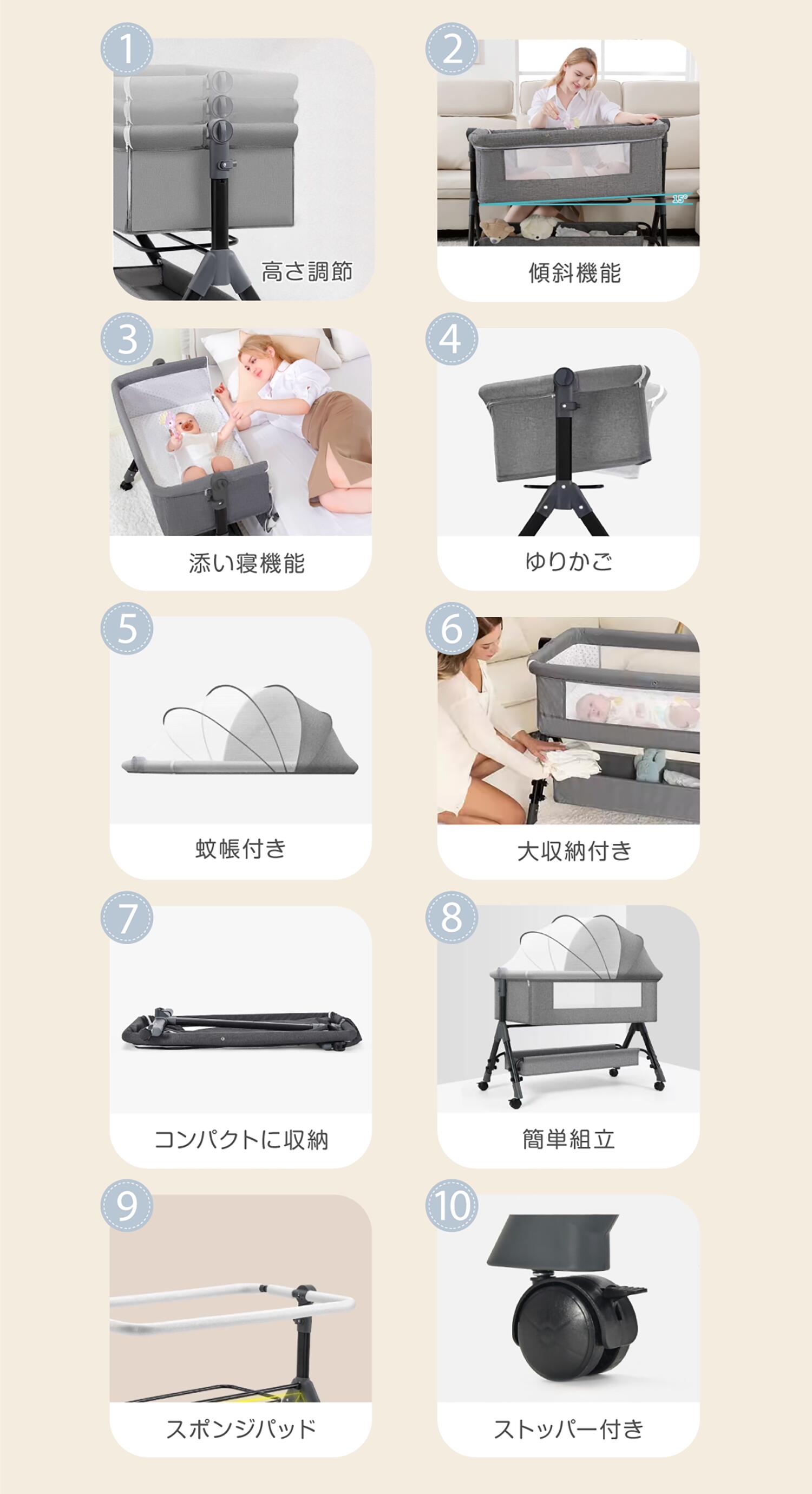 折りたたみベビーベッド プレイヤード代用 新生児添い寝安全設計 コンパクト収納 ...