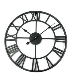 壁掛け時計 北欧風 アイアンフレーム 黒 【秒針なし静音仕様】 ウォールクロック 大きいサイズ 直径40c..