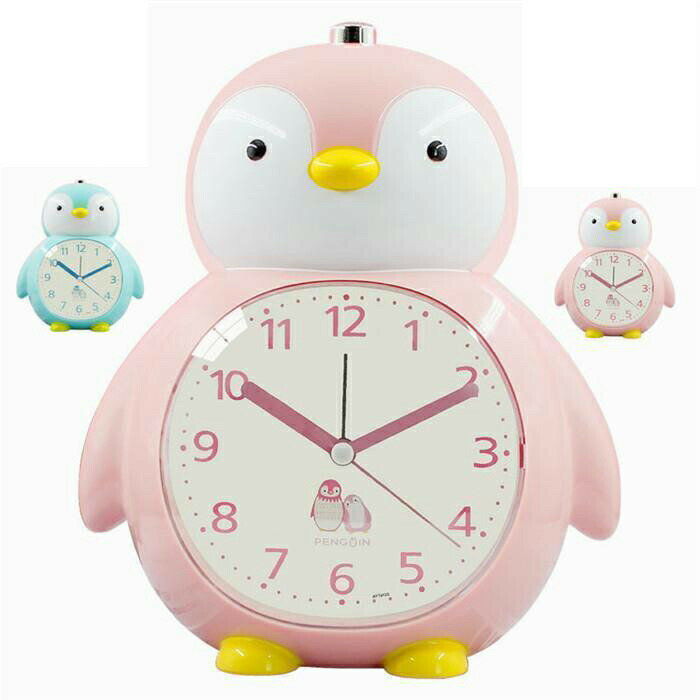 【楽天スーパーSALE】置き時計 目覚まし時計 ペンギンデザイン 静音仕様 コンパクト卓上クロック 北欧風インテリア ライト付き 置き掛け両用 子供部屋 リビング用