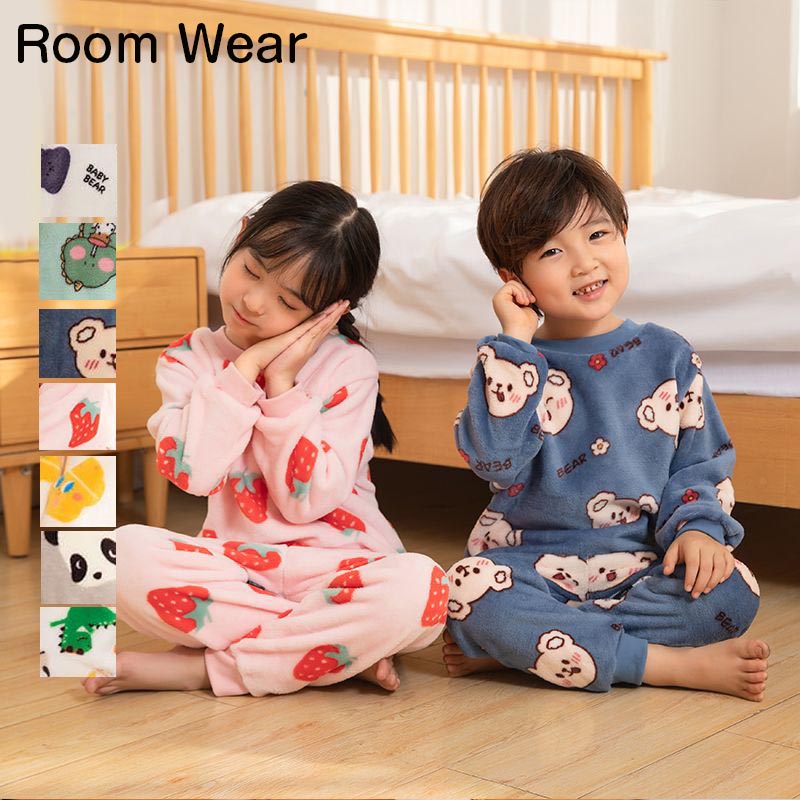【送料無料】キッズ ルームウェア パジャマ 冬 女の子 かわいいイチゴ柄 恐竜 上下セット スウェット モコモコ 子供 長袖 ボア ベビーパジャマ 部屋着 寝巻き ふわふわ 厚手 あったか 暖かい 防寒 おしゃれ かわいい 子ども こども 男児 女児 ジュニア 楽天海外通販