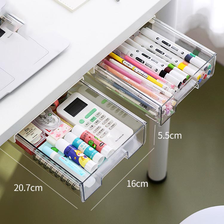 収納トレー 机下 2個セット 収納ボックス 透明 後付け 引き出し式 デスク下 大容量 整理 デスク下 机 収納 収納ケース 穴あけ不要 テーブル 簡単取り付け DIY トレー スライド収納 小物収納 引き出し