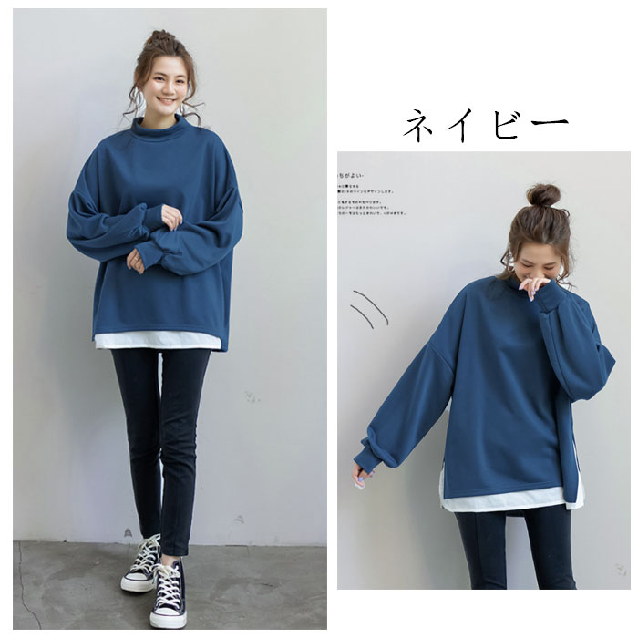 ニッシーさま専用【trois】ダークネイビー 花柄トレーナー 綺麗めトレーナー 裏起毛 配色ステッチスウェットトレーナー（スウェット）｜ZI-ON