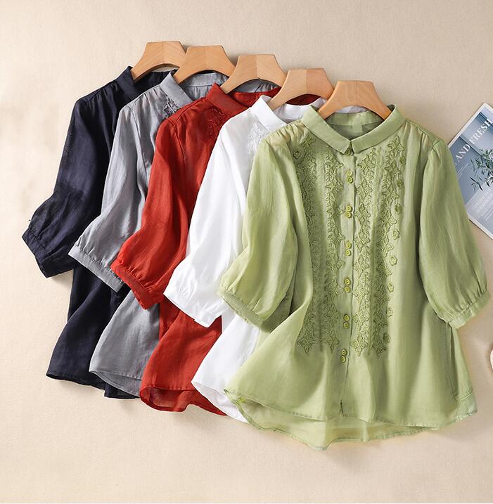 ブラウス トップス 綿麻ブラウス 普通着 デート 春夏 通勤 女子会 半袖 お出かけ 上品 シンプル カジュ..