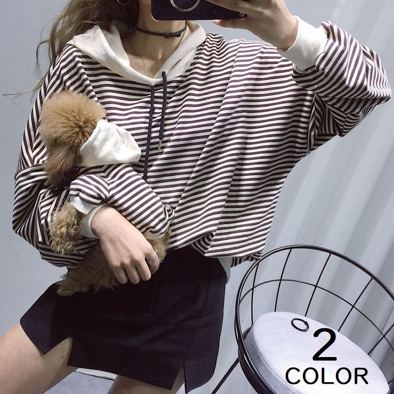 パーカー フード付き プルオーバー ビッグシルエット ドルマン袖 ボーダー柄 カーキ ブラック ホワイト 秋冬用 メンズ レディース お揃..