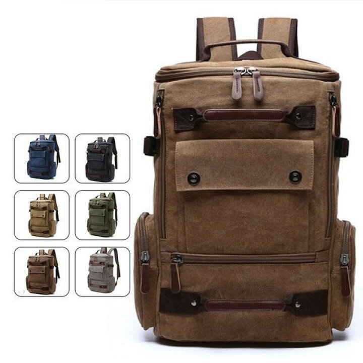 Rakuten - メンズ ファッション キャンパス アウトドア おしゃれ リュックサック 帆布 大容量 手提げバッグ 登山 旅行 スポーツ