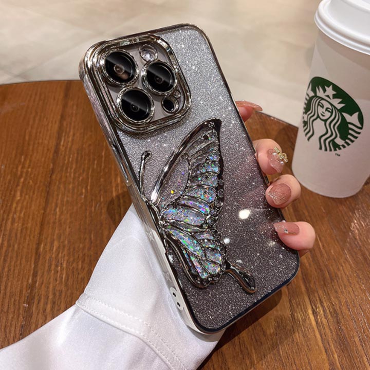 Rakuten - iPhone17ケース ラメ 3D 蝶 iphone16ケース スマホケース アイフォンケース アイフォン15ケース シルバー ピンク ゴールド パープル レンズ保護 韓国 ほかと被らない おしゃれ 可愛い
