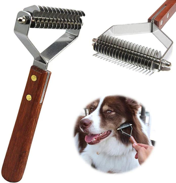 中毛 大型犬 中型犬 両目くし 多用途 高級 ステンレス 厚い髪結び除去 抜け毛取り...