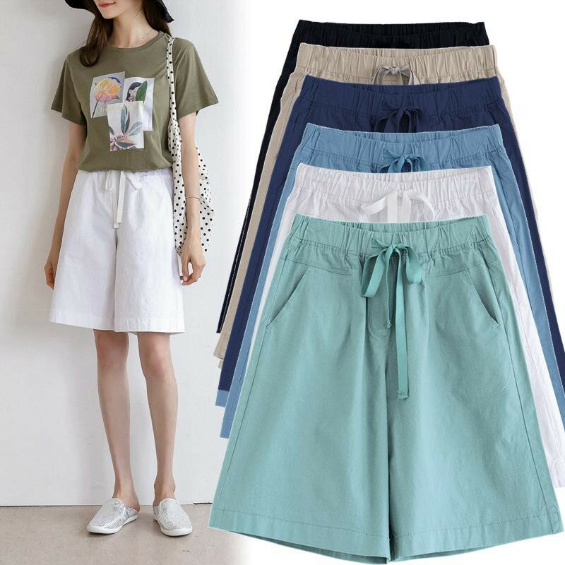 ハーフパンツ レディース 短パン 半ズボン 綿 無地 5分丈 ボトムス 薄手 体型カバー ひざ丈 ショートパンツ 韓国 カジュアル ゆったり 大きいサイズ ウェストゴム M~8XL 春夏秋 着痩せ 通勤 夏 20代 30代 40代 部屋着