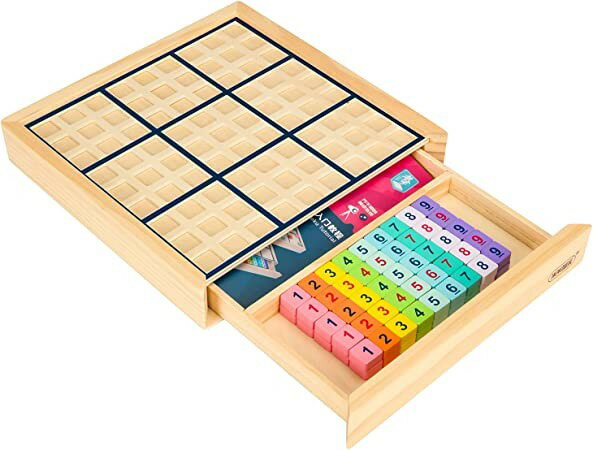 Rakuten - 木製 ナンバープレース数独 ナンプレ 引き出し付きボードゲーム (カラフル) - 数学脳ティーザー おもちゃ 教育 卓上 ゲーム トレイン 論理的思考能力