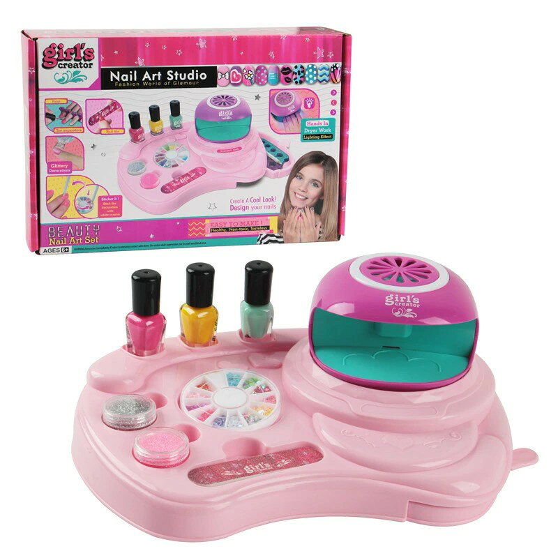 こうてん 楽天市場店のマニキュア 子供用ネイルポリッシュセット ネイルドライヤー付きガールネイルセット 女の子用ネイルアートキット ティーンズスパメイクアップキット 子供のふりをするメイクアップおもちゃネイル用品 誕生日パーティーギフト用｜アングル2
