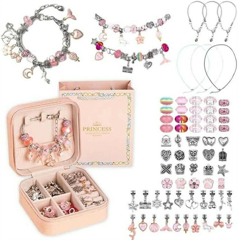 Rakuten - アクセサリーキット 女の子 ビーズ おもちゃ キッズブレスレット ビーズセット DIY ビーズセット 玩具 ブレスレット作り おしゃれ 紐通しおもちゃ 宝石おもちゃ チャーム ビーズ遊び 誕生日 クリスマス 3歳 4歳 5歳 6歳 7歳 小学生 女の