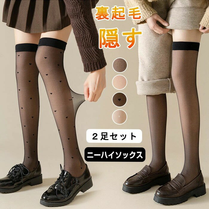 Rakuten - ニーハイソックス 裏起毛 フェイクタイツ 2足 肌色 冬 レディース 透け感 裏起毛 あったか 暖かい 着圧 ドット柄 美脚 防寒 ストレッチ ストッキング風 ベージュ 素足に見える 毛玉ができにくい 秋冬 厚手 防寒 発熱 伸縮性 二層タイツ 洗濯機洗い可