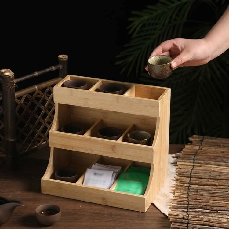 こうてん 楽天市場店の天然木製 収納ボックス お茶 紅茶パック ティーバッグケース 収納棚 ティーバッグ収納ラック 3層 木製 縦型 おしゃれで丈夫なティーバッグホルダー｜アングル2