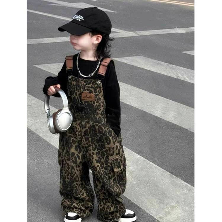こうてん 楽天市場店の【楽天スーパーSALE】キッズ 子供 女の子 男の子 オーバーオール ヒョウ柄 レオパード サロペットパンツ ミリタリー カーゴパンツ ワイドパンツ｜アングル2