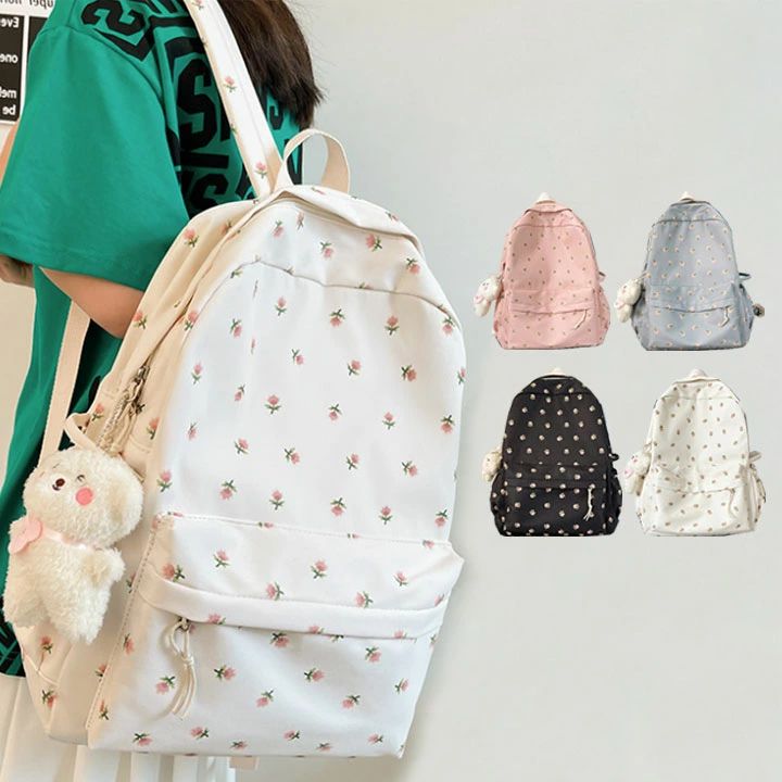 樂天商城 - リュック レディース 花柄 可愛い バックパック リュックサック カジュアル PC収納可能 黒 白 アウトドア おしゃれ 中学生 高校生 リュック 大人 A4 ナイロン 軽量 人気 アウトドア 通学 通勤 旅行 スポーツ 20代 30代 ホワイト ピンク ブルー ブラック