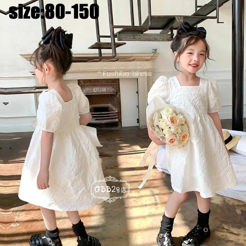 樂天商城 - 韓国子供服 ワンピース 夏 半袖 女の子 子供ドレス リゾート おしゃれ ベビー服 子ども服 カジュアル 可愛い ジュニア服 通学 卒園式/入学式/パーティ ホワイト 80 90 100 110 120 130 140 150cm ロング丈 Aライン フレアスカート