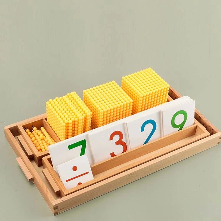モンテッソーリ教具 十進法1-1000の金ビーズ 数字カードセット 早期教育 プレゼン...