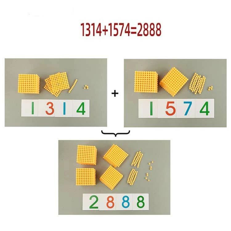 モンテッソーリ教具 十進法1-1000の金ビーズ 数字カードセット 早期教育 プレゼン...