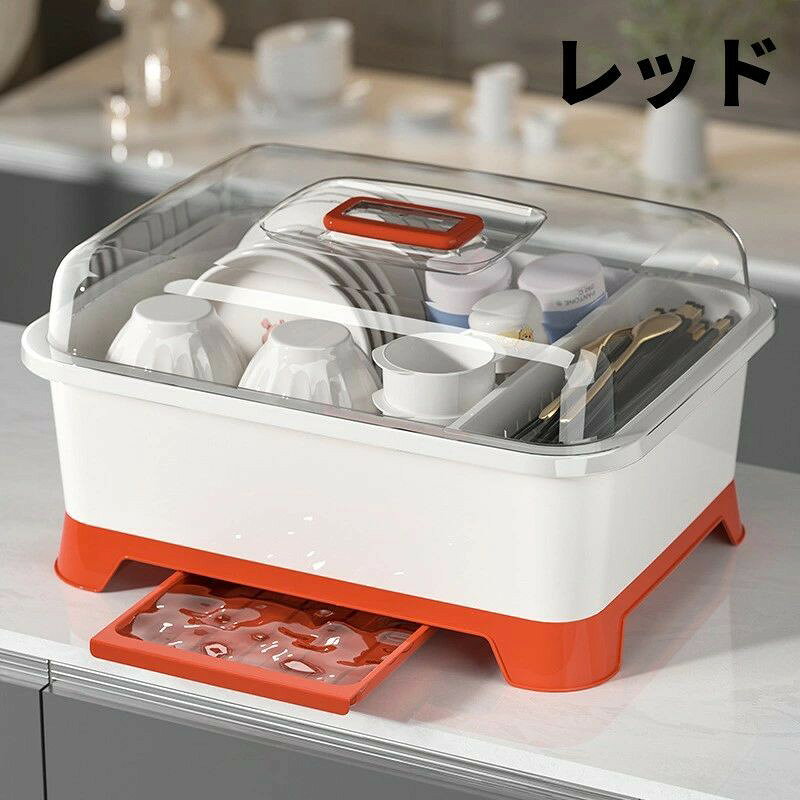 こうてん 楽天市場店の食器収納棚キッチン食器収納ボックス蓋付き家庭用多機能水切り収納棚食器食器棚ボックス送料無料｜アングル3