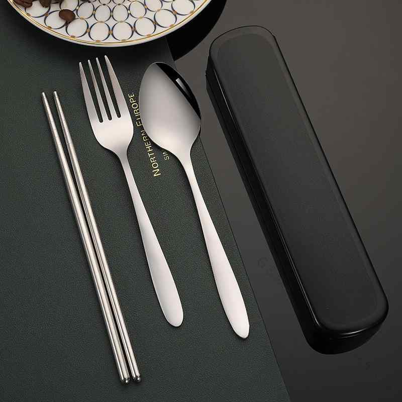 カトラリー 携帯用 持ち運びに便利なステンレス製 鏡面仕上げ スプーン フォーク 箸 3点セット 学生用 ..