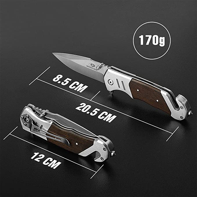 ナイフ 折たたみナイフ ステンレスブレード サテン仕上げ サムスタッド付 直刃 切れ味良い アウトドア キャンプ 登山 DIY用