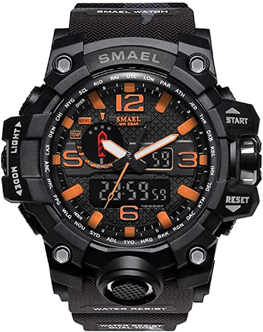 ミリタリー アナデジ 腕時計 メンズ 男性 アラーム クロノグラフ 多機能 運動 スポーツ ウォッチ (オレ..
