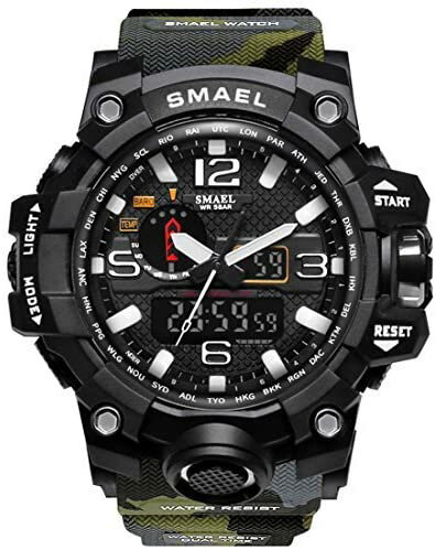 樂天商城 - ミリタリー 迷彩風 アナデジ 腕時計 メンズ 男性 アラーム クロノグラフ 多機能 運動 スポーツ ウォッチ (グリーン)