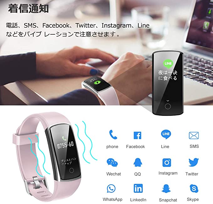 スマートウォッチ最新歩数計活動量計GanRiverスマートブレスレットカラースクリーンIP68防水ランニングモード消費カロリーアラーム着信電話Line通知多機能腕時計クリスマスギフト
