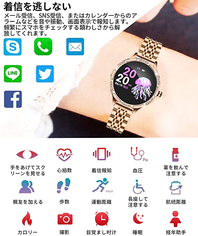 スマートウォッチ 活動量計 IP68防水 運動追跡と健康管理 スマートブレスレット スポーツウォッチ 多機能カラースクリーン 歩数計 消費カロリー 腕時計 女性の生理周期管理 目覚まし時計 長座注意 遠隔撮影 着信通知 iphone&Android対応