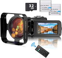 ビデオカメラ FamBrow デジタルビデオカメラ HD1080P 16倍デジタルズーム 暗視機能 32GBカード付き(最大128GB) レンズフード付き 予備バッテリ*2 リモコン付属 日本語取扱説明書付き 日本語システム