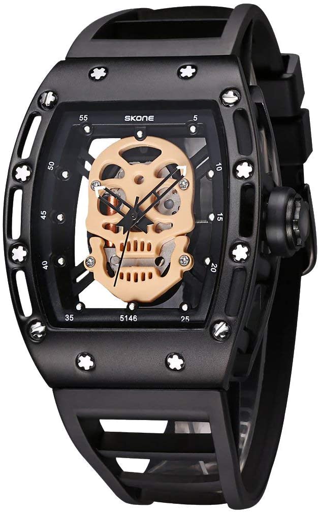 樂天商城 - スカル腕時計 夜光 クォーツ 腕時計 長方形 文字盤 防水 スポーツ ブラック シリコーン 腕時計 メンズ ユニーク