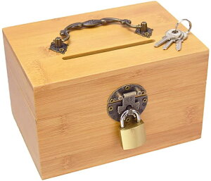 ボックス貯金箱 鍵付き 竹製 お札 折らずに投入 中で詰まらない 持ち手付き