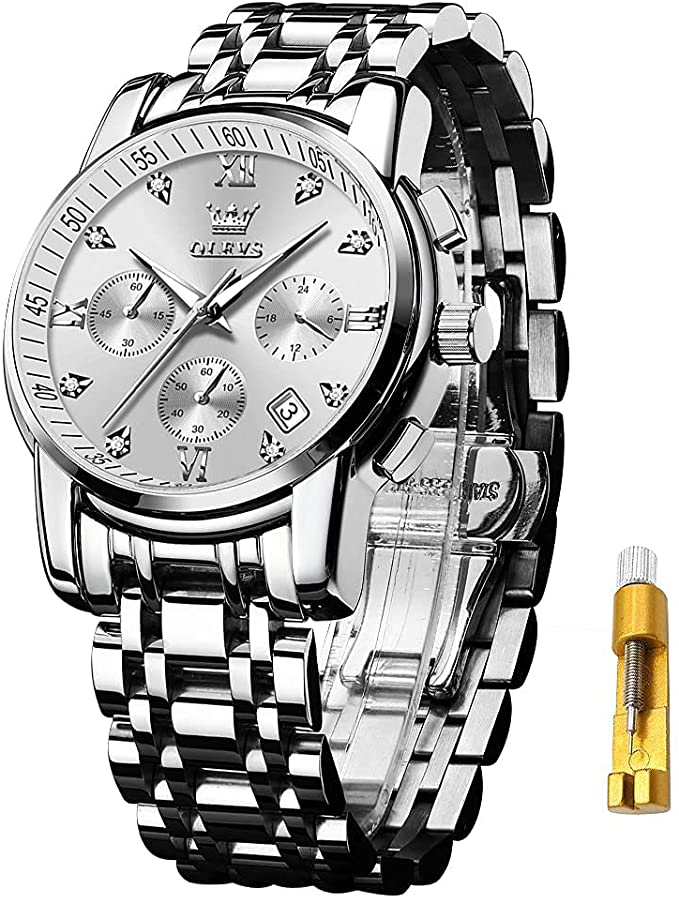 腕時計メンズクオーツ -うで時計 メンズ お洒落 -アナログ -防水- 男性用 ビジネス メタルバンド 日分秒文字盤表示 おしゃれ カジュアル - (シルバー/シルバ