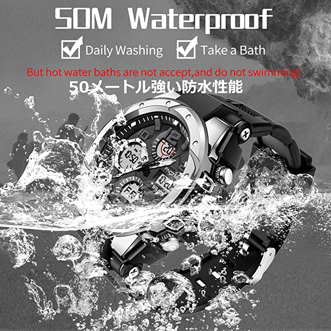 デジタル時計 メンズ 腕時計 デジタル うで時計 メンズ ファション 防水 ストップウォッチ ミリタリーウォッチ スポーツウォッチ デュアルタイム おしゃれ アラーム LED 目覚まし時計