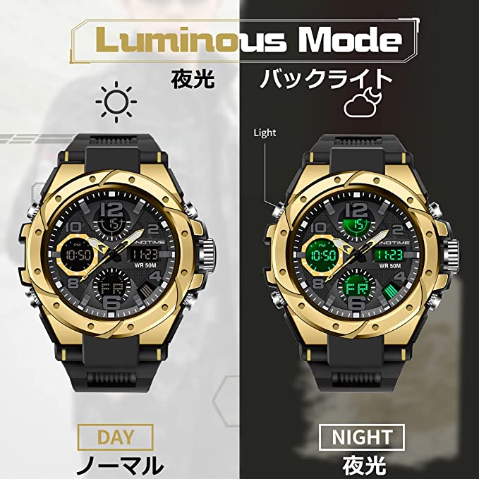 スリーセブンのデジタル時計 メンズ 腕時計 デジタル うで時計 メンズ ファション 防水 ストップウォッチ ミリタリーウォッチ スポーツウォッチ デュアルタイム おしゃれ アラーム LED 目覚まし時計｜アングル3