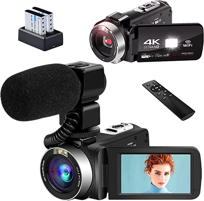 ビデオカメラ 4K YouTubeカメラWIFI機能 外付けマイク HDMI出力18倍デジタルズーム 3インチタッチモニターIRナイトビジョン機能vloggingカメラ日本語システム+説明書（ベシックセット）360°ワイヤレスリモコン予備バッテリー 4800万画素