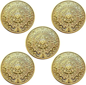 マヤ文明 アステカカレンダー コイン メタル 記念 アートコイン 直径40mm (ゴールド) 5個入り