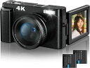 【4K ＆48MP高解像度新型デジタルカメラ】：デジタルカメラは4kスムーズなビデオ解像度と4800Pでの写真により、ビデオ記録中に優れた瞬間をすべて捉えやすくなります。4Kデジカメは16Xデジタルズームをサポートしています。ビデオ一時停止、充電中の録画、動き検出、ループ録画、連続撮影、サイレント録画、セルフタイマーなどモードの切り替えも簡単にできます。同梱には800mAh充電式バッテリ*2個提供ので、4時間ほど連続録画楽しめます！撮りボタンを半押しして自動的にフォーカスでき、再度押して撮影を開始します。4Kデジタルカメラは、家族や友人への素敵な贈り物になることができます。 【ウェブカメラ機能＆Mac / Winへの簡単転送＆180°回転&フラッシュ付き】デジカメはウェブカメラ機能をサポートし、コンピューターをUSB経由で接続してウェブカメラオプションを選択し、ウェブカメラを使用可能。また、USBケーブルを介して簡単にビデオと画像ファイルをWindowsおよびMACコンピュータに転送できる。幸せな瞬間をFacebook、YouTube、Twitterなどのソーシャルメディアに簡単に共有できるの一台。ホットシュー口付き、外付けアクセサリーも併用できて、180°回転横開きモニターは自撮りやローアングル撮影に便利です。新型として、フラッシュ付きして、自撮りなどのことはより良く撮ります！本体わずか262gと超軽量なので女性や学生も長時間使用できます。簡単にポケットに入れて、ストラップ付き、紛失も抑えます。 【16Xデジタルズーム&オートフォーカス支持】このデジタルカメラは、16倍のデジタルズームを備えており、遠くの素晴らしい景色を楽しめます。デジタルビデオカメラは52mmの広角レンズ（別売り）を搭載すると、広いシーンや近景の被写体の接写に最適で、視野角を広げることができます。3cmまでオートフォーカス機能が搭載して、花や昆虫などのディテールを鮮明にクローズアップ写真を撮ることができます。モードボタンはカメラの上部ノブに統合されており、ノブを回すだけで写真やビデオなどを切り替えることができます。 【多機能デジカメ＆初心者向け＆手振れ補正&3インチIPS画面】顔認証、笑顔キャッチャー、連続撮影、メイク機能、多種類のフィルターが搭載されて、速やかに被写体を撮れます。新開発されたデジカメは、上には操作し易いボタンが設置し、日本語メニュー付き、初めてデジタルカメラを利用する方にも優しい。初級電子式手ぶれ補正機能を備えていて、ソフトウェアアルゴリズムでブレによるピンボケを減らすことができます（画像適応、録画適応ではない）。3インチ高精細画面を搭載したデジタルカメラでメニューを閲覧できるので、操作が簡単で、いい作品が撮れます。